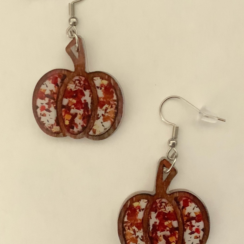 Festive Pumpkin Earrings with Red and Brown Details